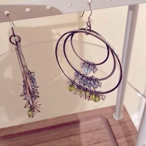 Langston Y2k Silver Plated Hoops W/Crystal Beads, Gorgeous Eye Catching Color